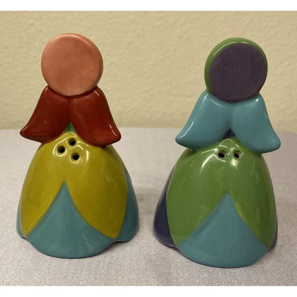World Market Salt & Pepper Shakers Folkloric Colorful Angels Figurines